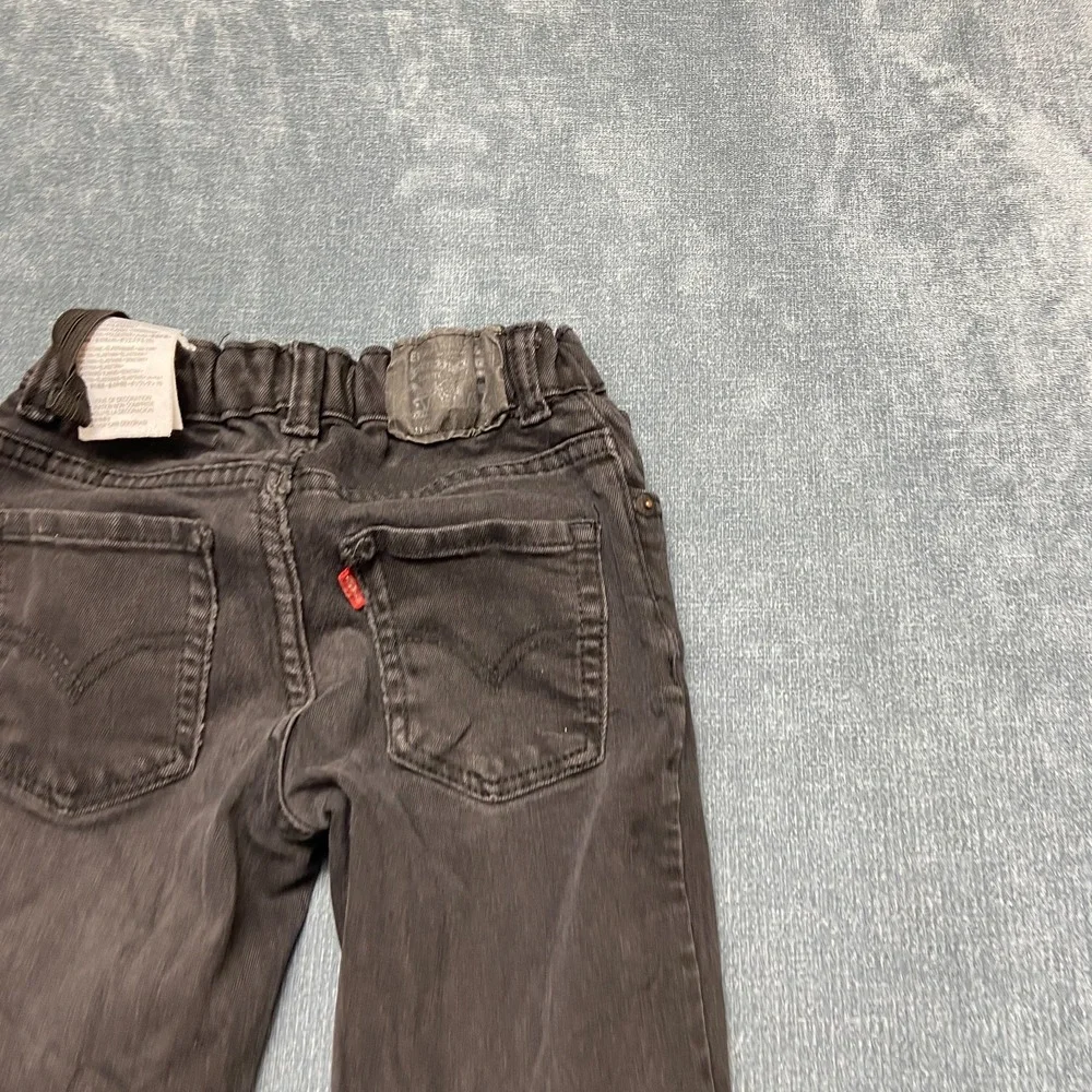Levi's 511 Slim Fit Jeans Boys 7 Black Dark Wash Adjustable Waist Distressed.